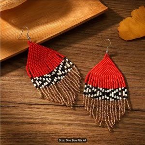 Christmas Bohemian Beaded Tassel Hook Earrings NWOT